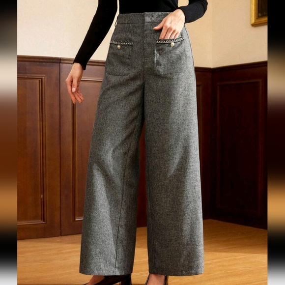 Women's Retro Elegant Ribbon Decor Button Casual Wide Leg Pants For Women - Picture 1 of 5